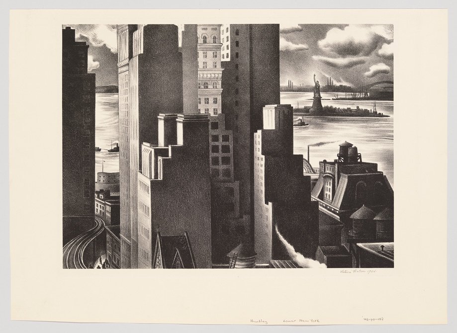 Victoria Hutson Huntley, Lower New York, 1934. Lithograph. Whitney museum of American Art, NY